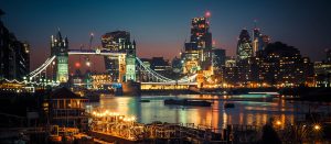 View of the river Thames and London Bridge by night
